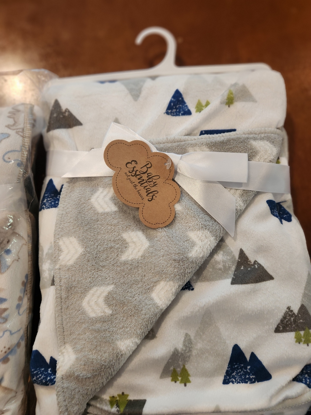 Baby Essentials Gray & Blue Mountain Hooded Baby Blanket And Dinosaur Baby Blank